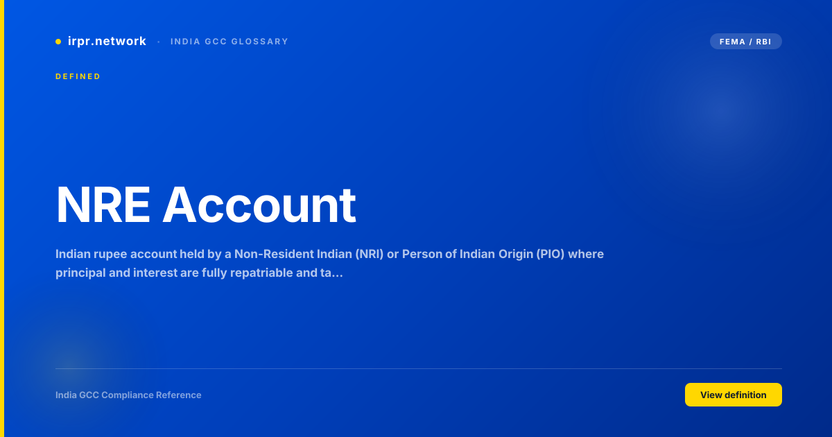 NRE Account - India GCC compliance term