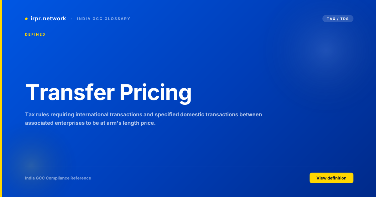 Transfer Pricing - India GCC compliance term